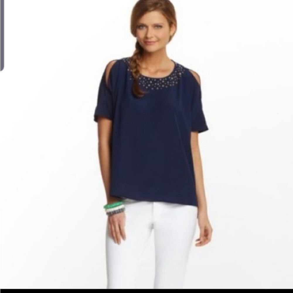 Lilly Pulitzer trace blue cold shoulder top